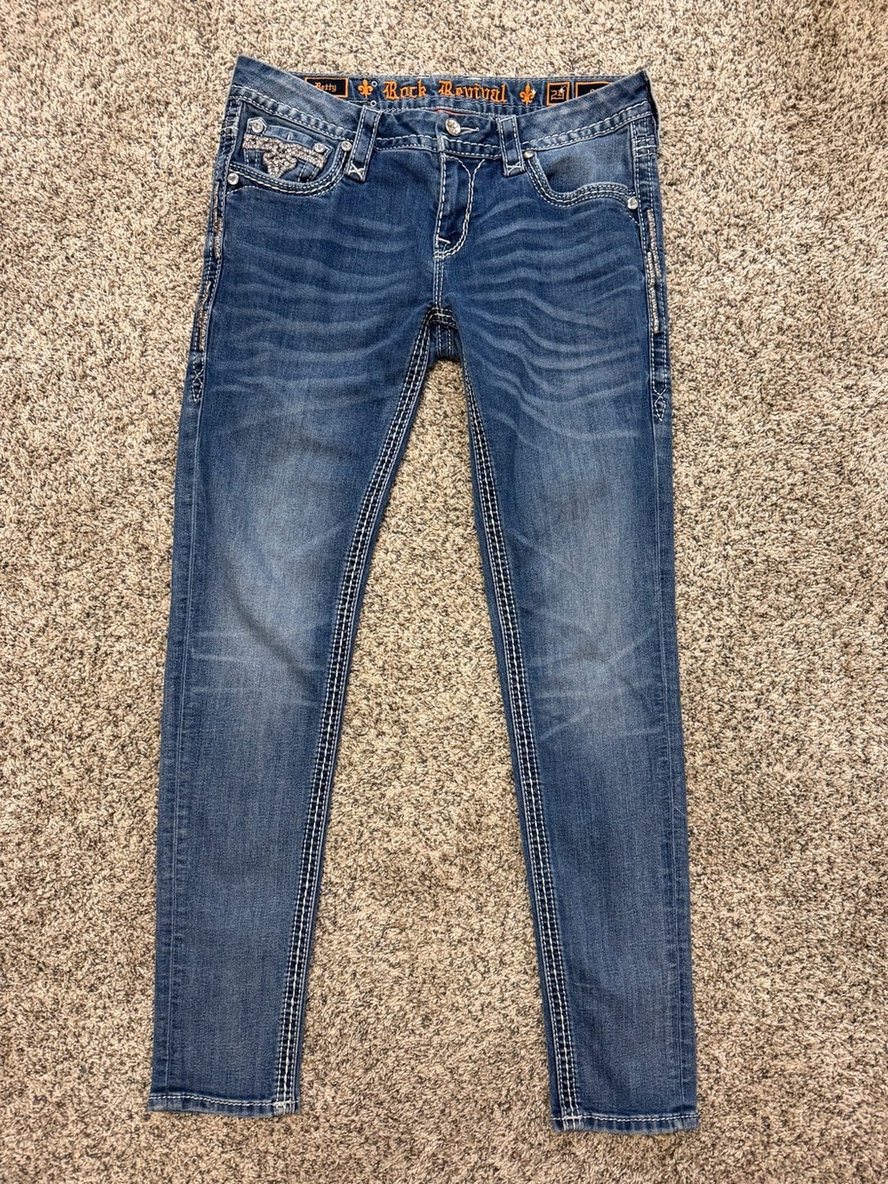 Rock Revival Women's Blue Skinny Jeans with Faded Whiskering